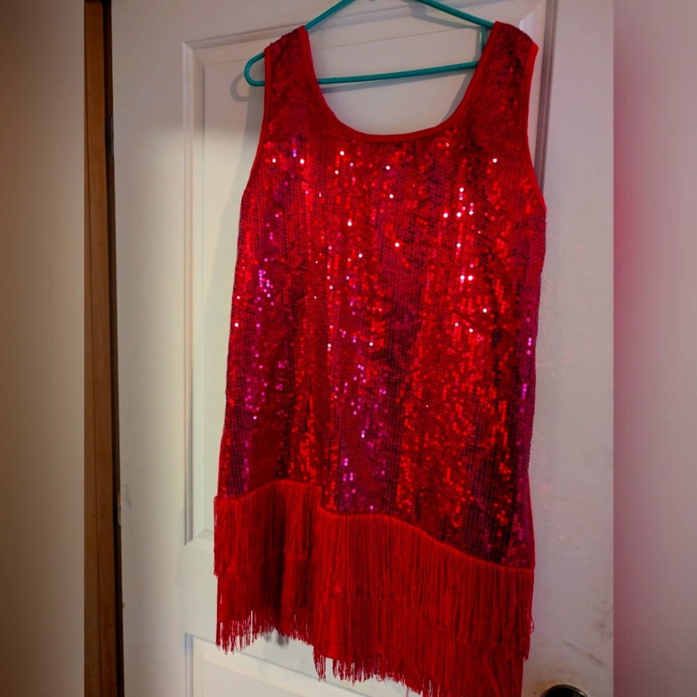 Halloween costume flapper dress pink with sparkles and frill